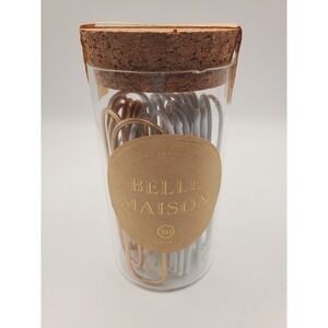 Belle Maison Jumbo Metallic Paper Clips / Bookmarks In Cork Glass Jar - 30 Count